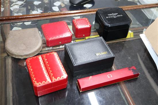 Seven assorted watch and jewellery boxes including Cartier and Bulgari.